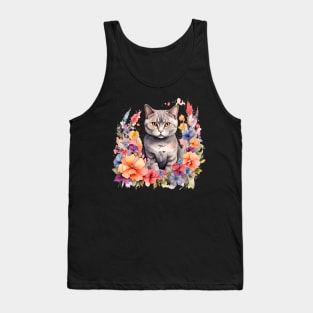 A british shorthair cat decorated with beautiful watercolor flowers Tank Top